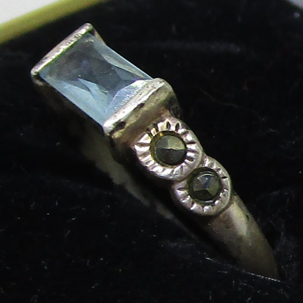 Sterling Silver Blue Gemstone Ring with Accent Stones